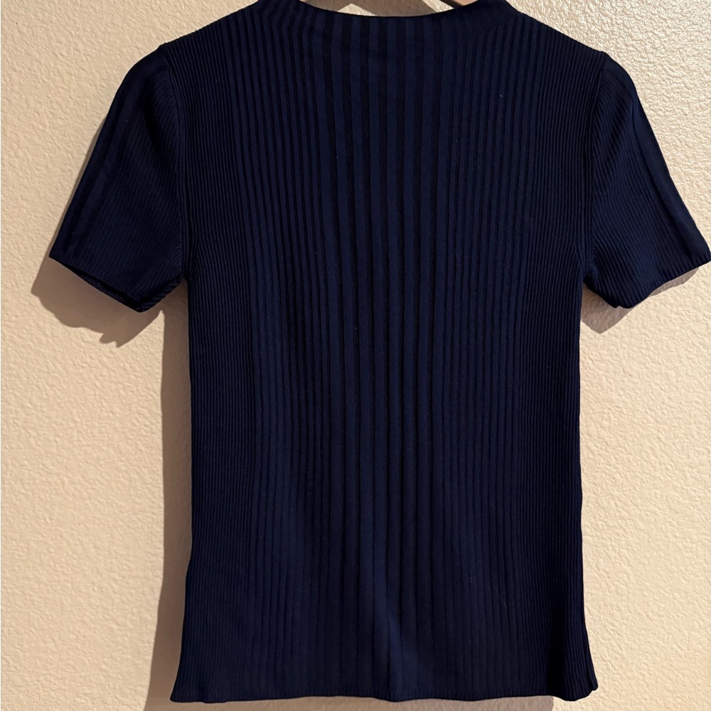 NWOT MNG Navy Ribbed Short Sleeve Top Sz Small
